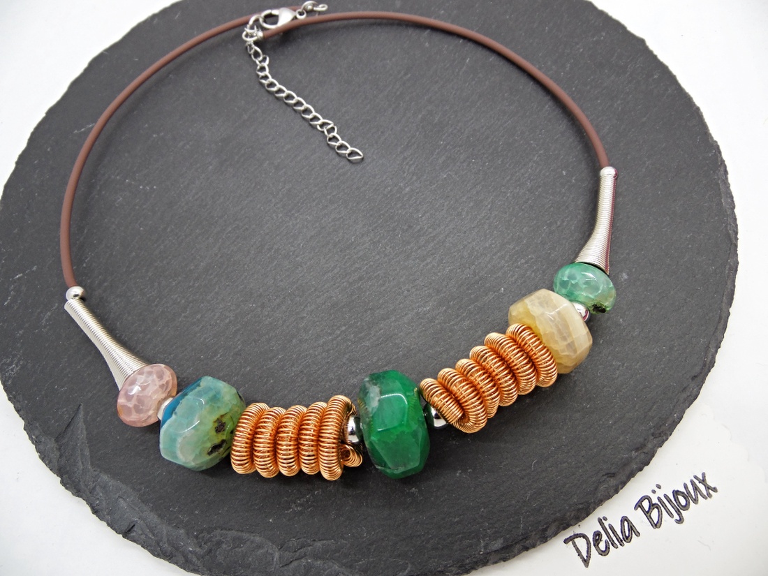 Colier Statement Handmade din Agate Multicolore (cod1345) - bijuterii - coliere - coliere din pietre semiprețioase - Artynos.ro