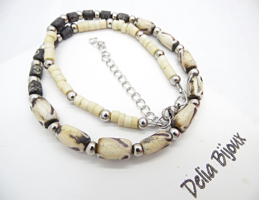 Colier handmade cu mărgele din os stil tribal - etnic (cod1346) - bijuterii - coliere - coliere din mărgele - Artynos.ro