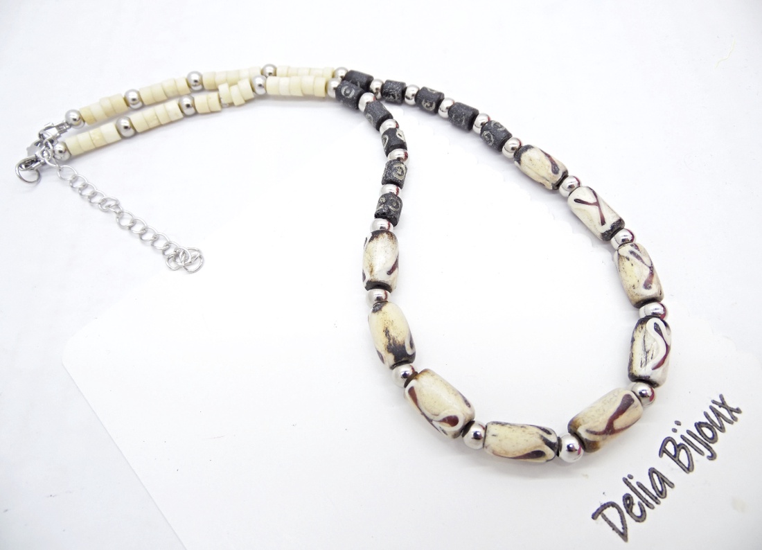 Colier handmade cu mărgele din os stil tribal - etnic (cod1346) - bijuterii - coliere - coliere din mărgele - Artynos.ro