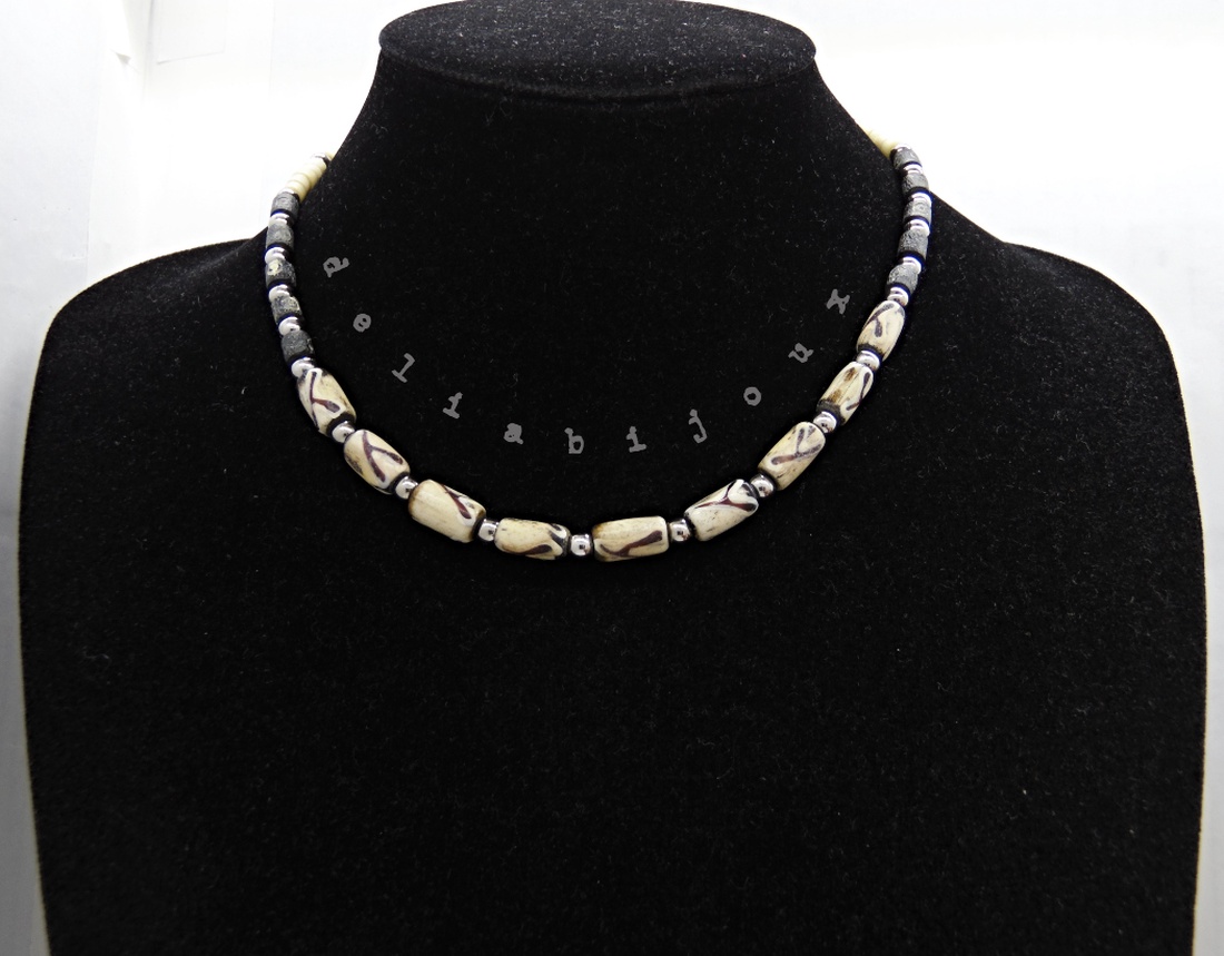 Colier handmade cu mărgele din os stil tribal - etnic (cod1346) - bijuterii - coliere - coliere din mărgele - Artynos.ro