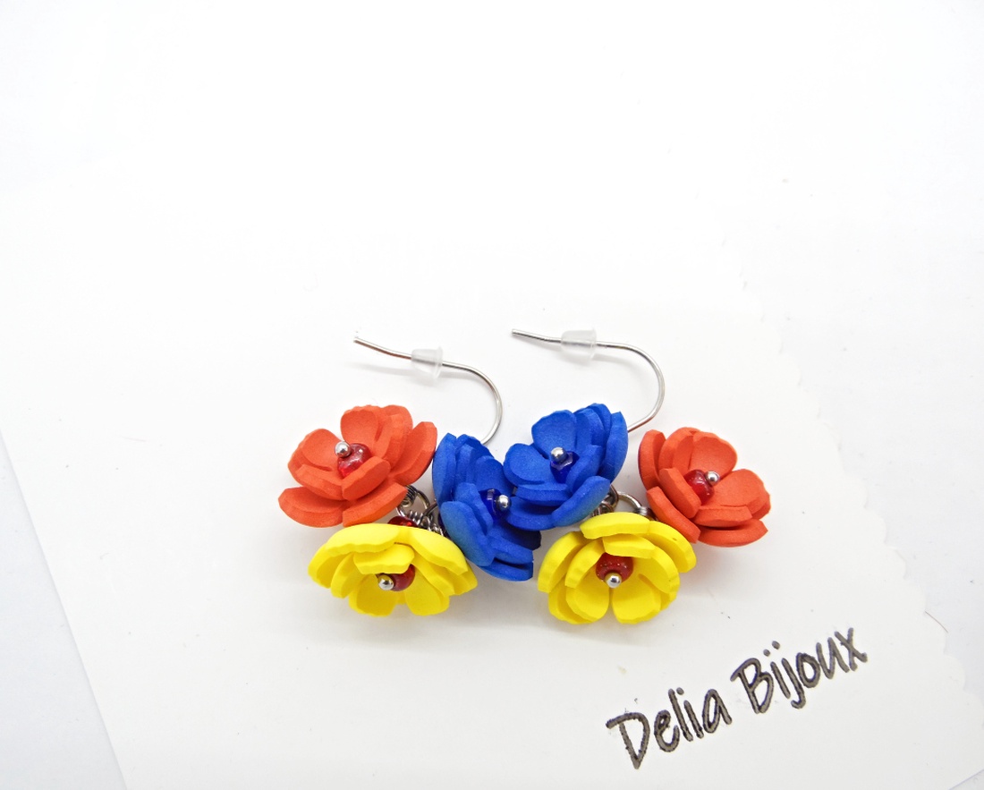 Cercei handmade - flori - Tricolorul Romaniei (cod1347) - bijuterii - cercei - cercei hoops - Artynos.ro