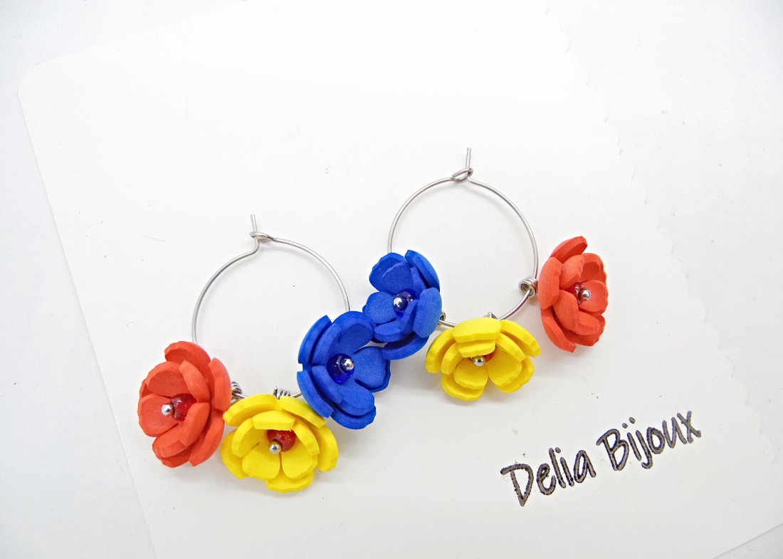 Cercei handmade - flori - Tricolorul Romaniei (cod1348) - bijuterii - cercei - cercei hoops - Artynos.ro