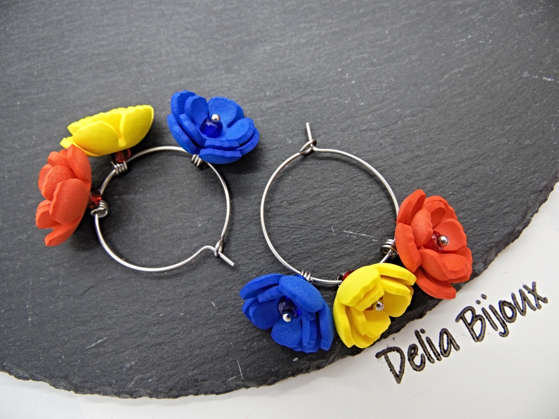 Cercei handmade - flori - Tricolorul Romaniei (cod1348) - bijuterii - cercei - cercei hoops - Artynos.ro