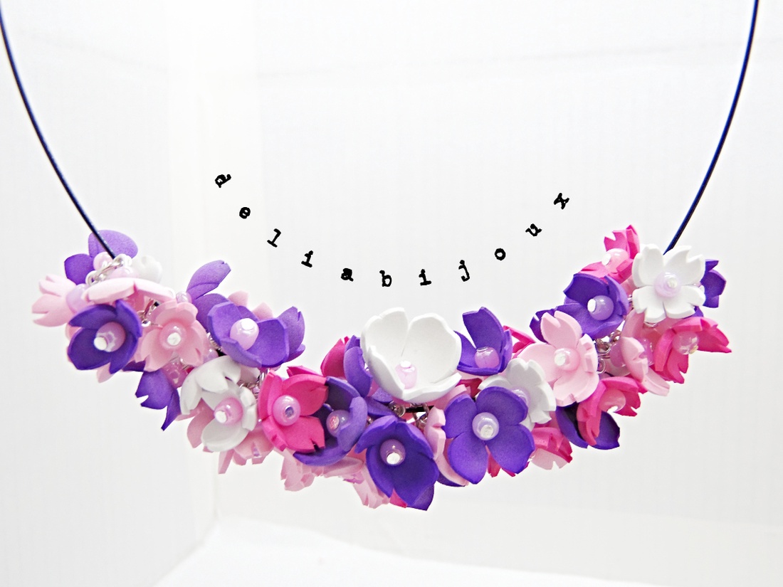 Colier handmade statement cu flori multicolore (cod1349) - bijuterii - coliere - coliere din mărgele - Artynos.ro