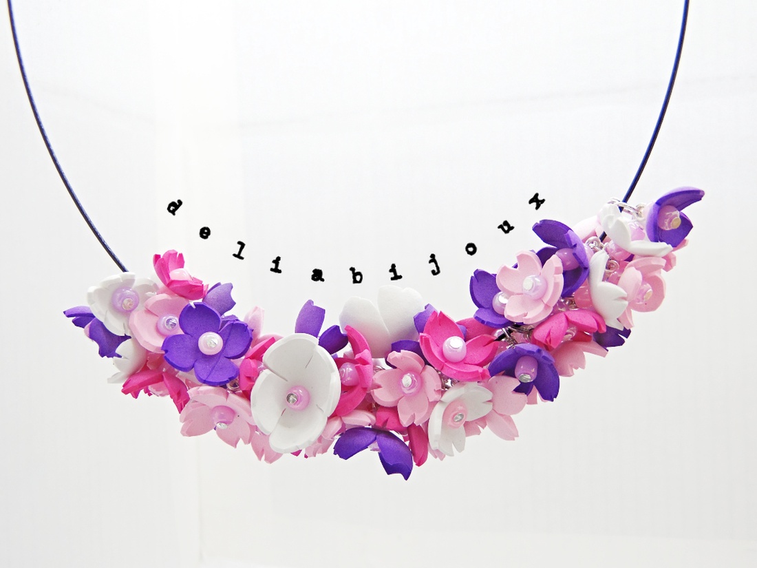 Colier handmade statement cu flori multicolore (cod1349) - bijuterii - coliere - coliere din mărgele - Artynos.ro