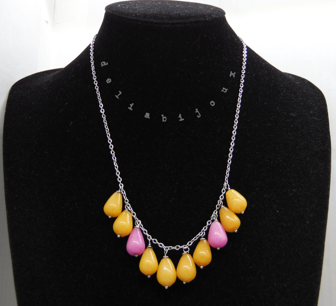 Colier handmade din jad galben și roz bijuterii unicat (cod1350) - bijuterii - coliere - coliere din pietre semiprețioase - Artynos.ro