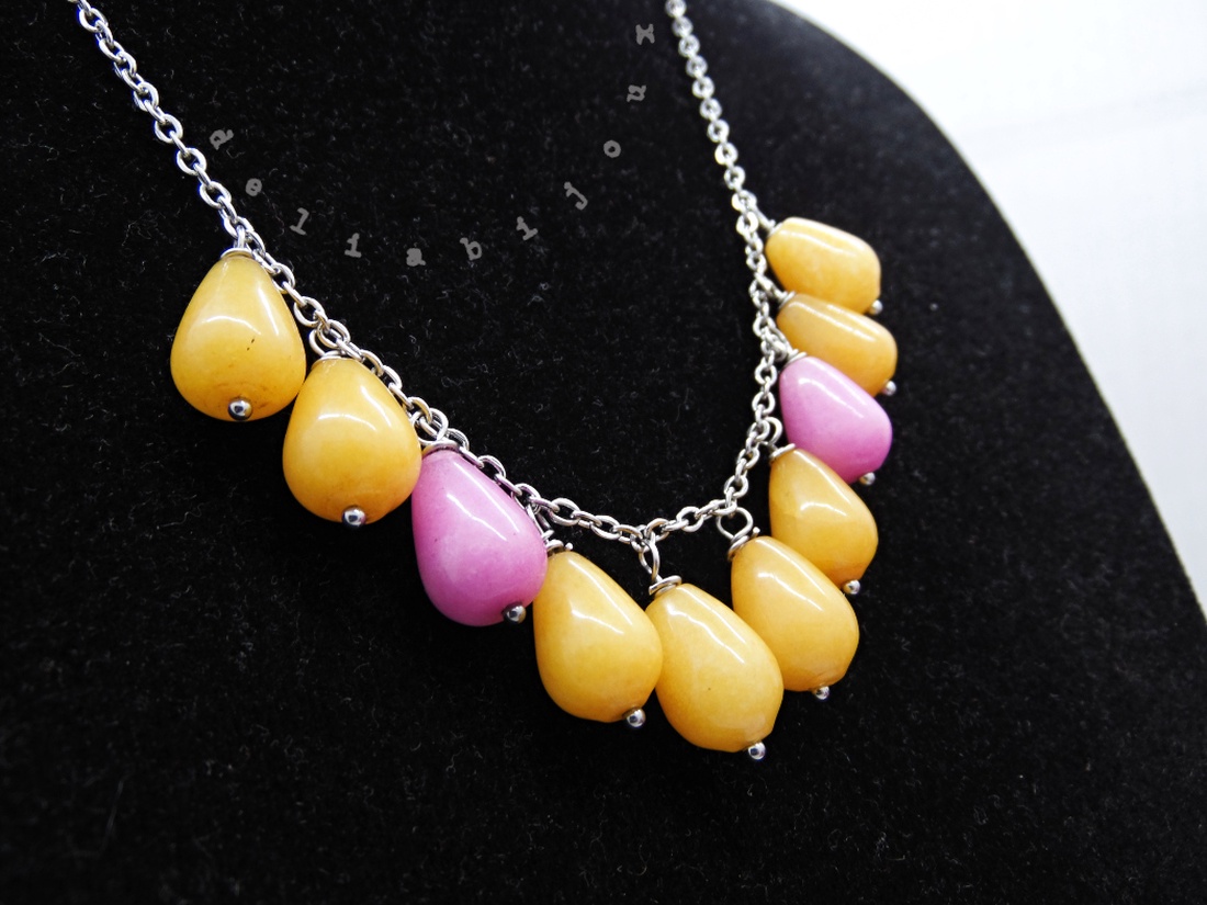 Colier handmade din jad galben și roz bijuterii unicat (cod1350) - bijuterii - coliere - coliere din pietre semiprețioase - Artynos.ro