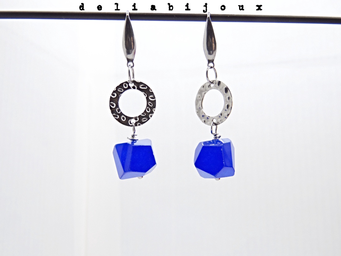 Cercei handmade cu pietre semipretioase - agate albastre (cod1351) - bijuterii - cercei - cercei din pietre semiprețioase - Artynos.ro