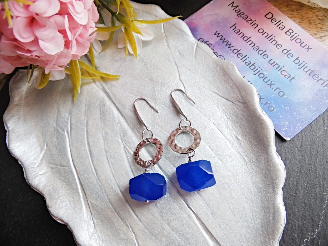 Cercei handmade cu pietre semipretioase - agate albastre (cod1351) - bijuterii - cercei - cercei din pietre semiprețioase - Artynos.ro