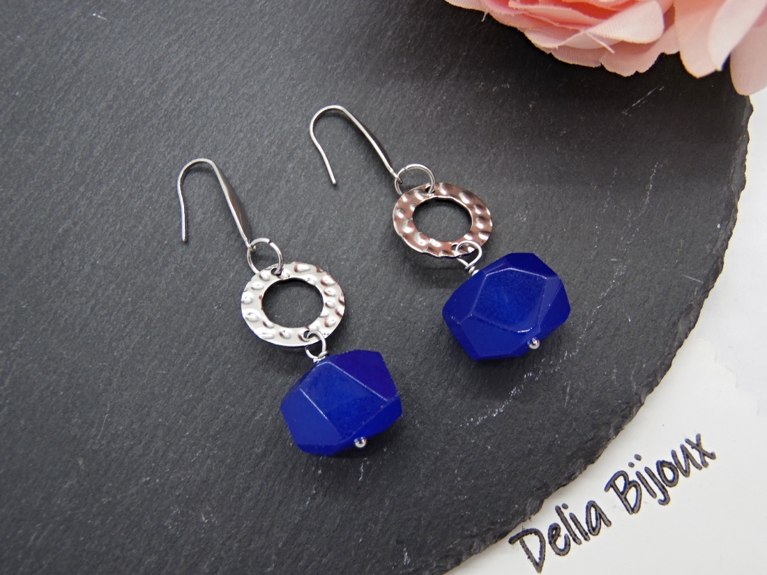 Cercei handmade cu pietre semipretioase - agate albastre (cod1351) - bijuterii - cercei - cercei din pietre semiprețioase - Artynos.ro