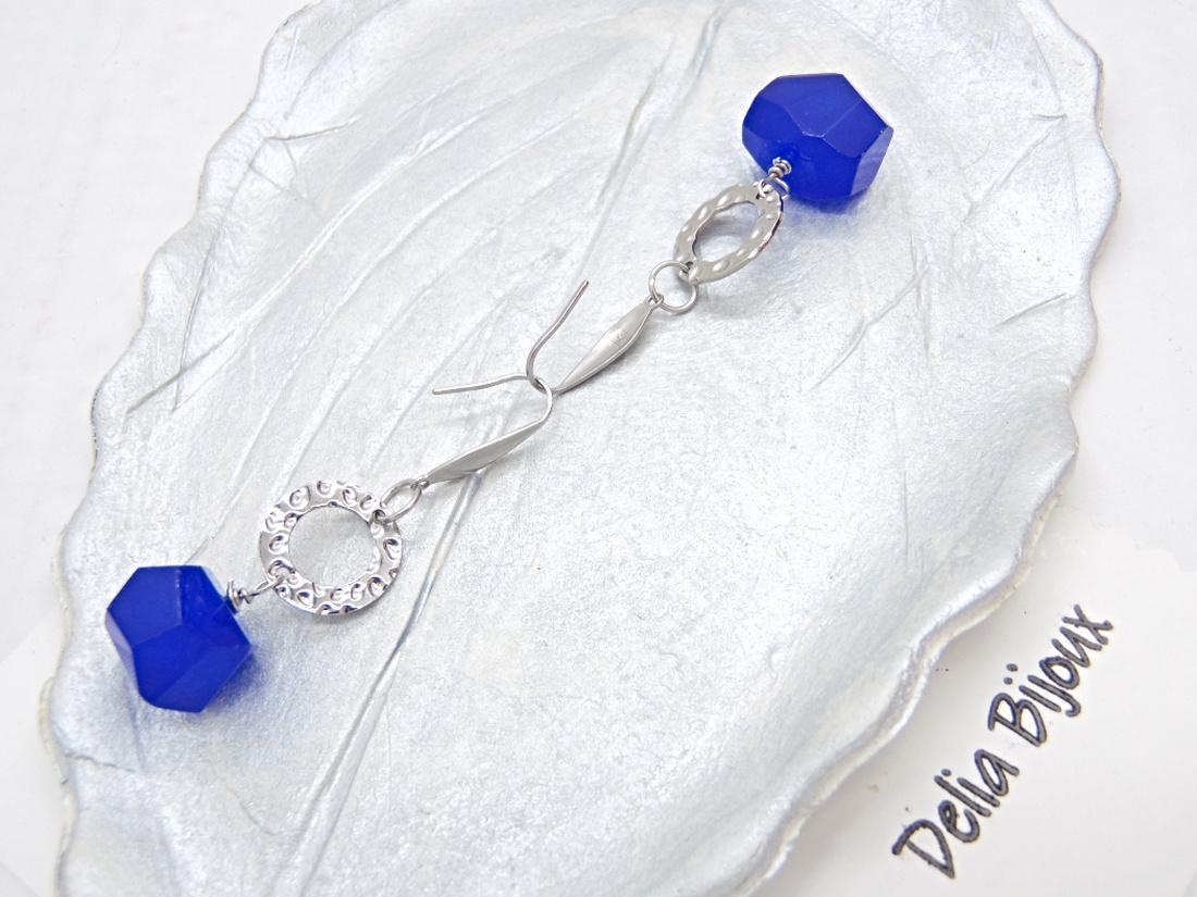 Cercei handmade cu pietre semipretioase - agate albastre (cod1351) - bijuterii - cercei - cercei din pietre semiprețioase - Artynos.ro