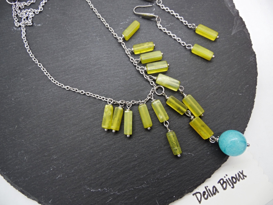 Set Bijuterii cu Jad si Angelit Lucrat Manual Oțel Inoxidabil (cod1352) - bijuterii - seturi de bijuterii - Artynos.ro