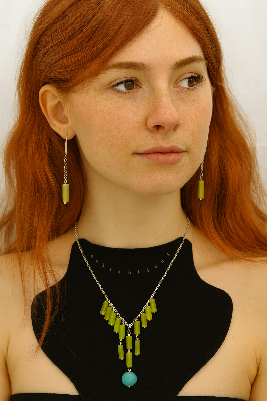 Set Bijuterii cu Jad si Angelit Lucrat Manual Oțel Inoxidabil (cod1352) - bijuterii - seturi de bijuterii - Artynos.ro