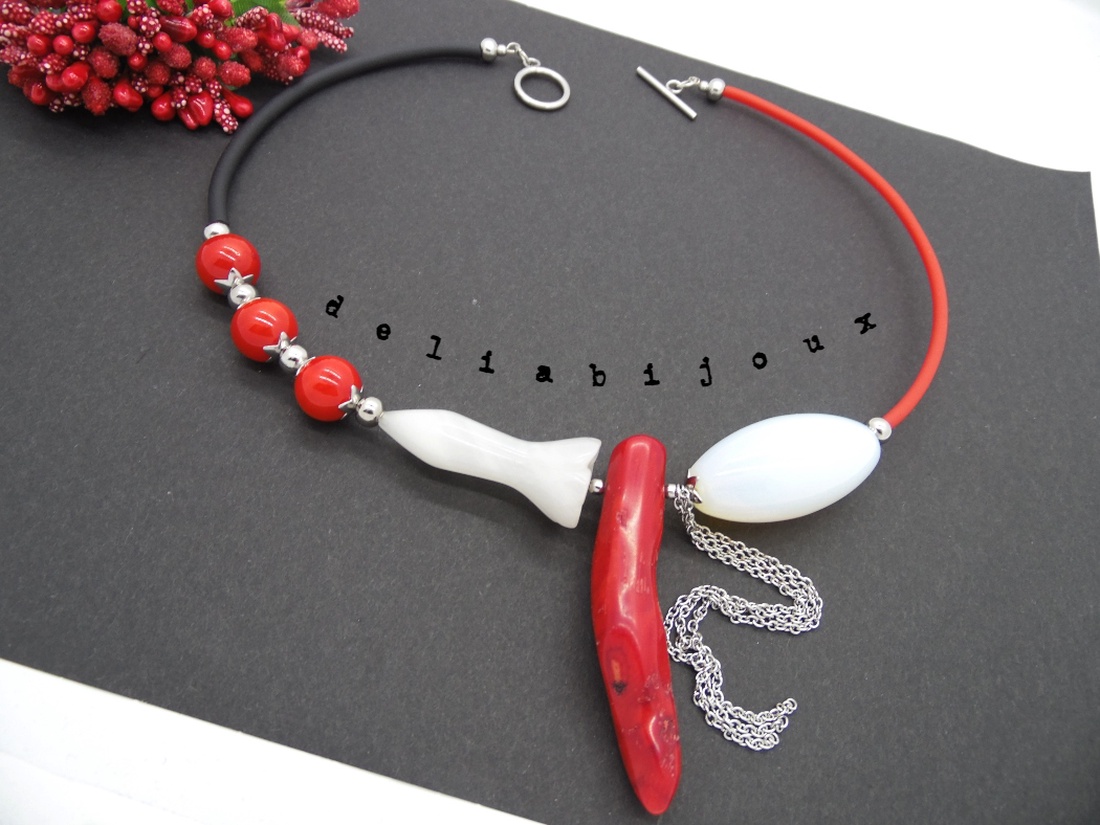 Colier handmade unicat - coral, opalit, agata (cod632) - bijuterii - coliere - coliere din pietre semiprețioase - Artynos.ro