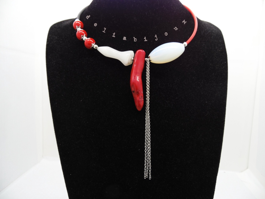 Colier handmade unicat - coral, opalit, agata (cod632) - bijuterii - coliere - coliere din pietre semiprețioase - Artynos.ro