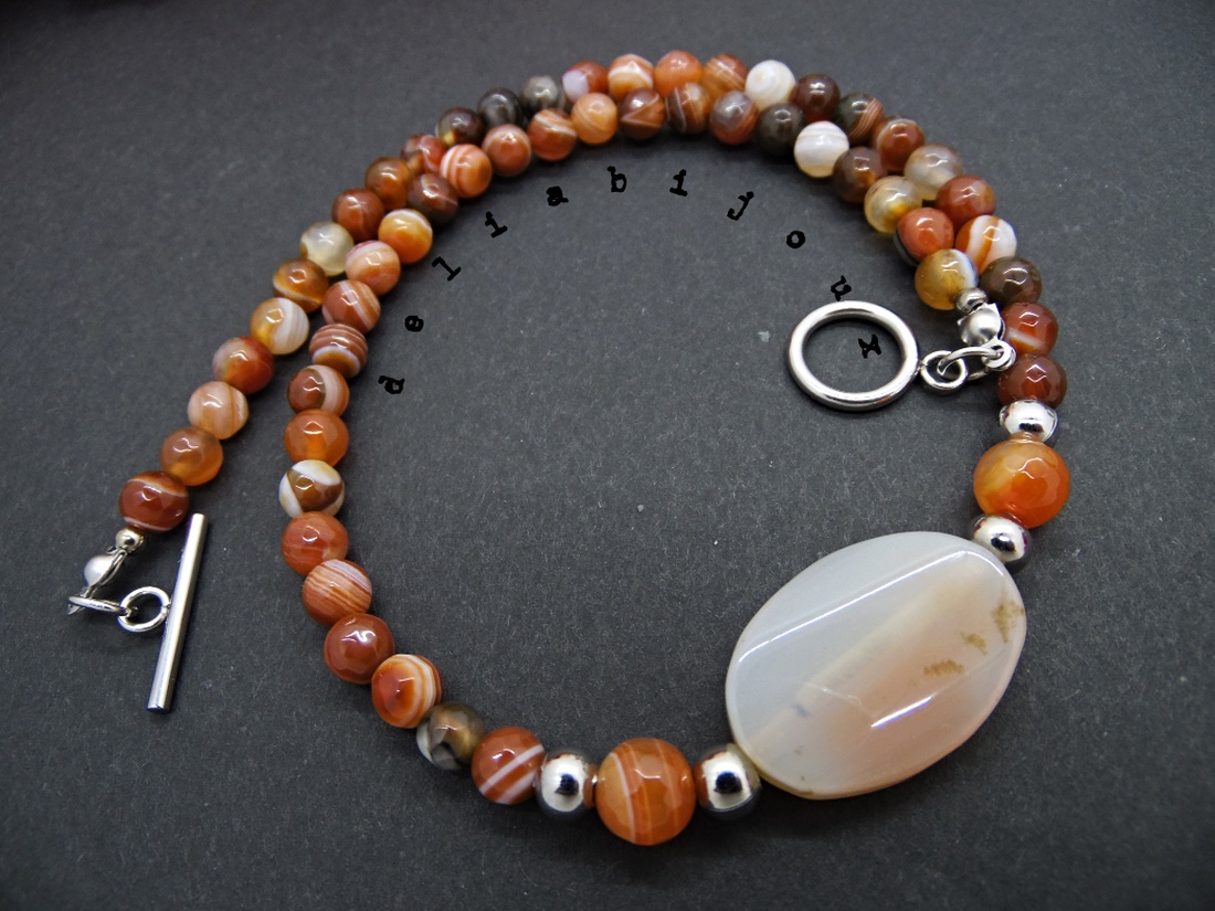 Colier /choker handmade unicat - agate (cod763) - bijuterii - coliere - coliere din pietre semiprețioase - Artynos.ro