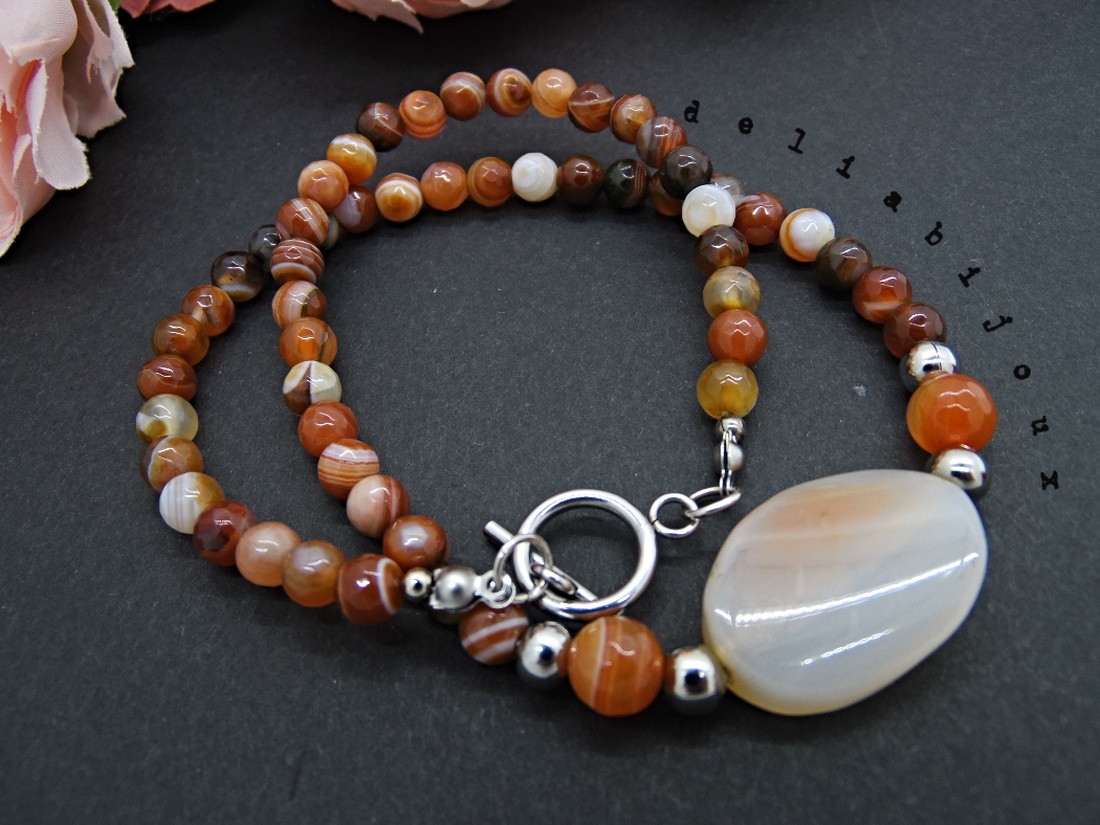 Colier /choker handmade unicat - agate (cod763) - bijuterii - coliere - coliere din pietre semiprețioase - Artynos.ro