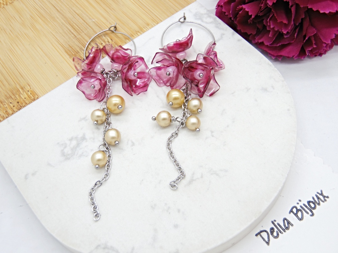 Cercei statement handmade unicat - PET-uri (plastic) reciclate - flori (cod1353) - bijuterii - cercei - cercei lungi - Artynos.ro