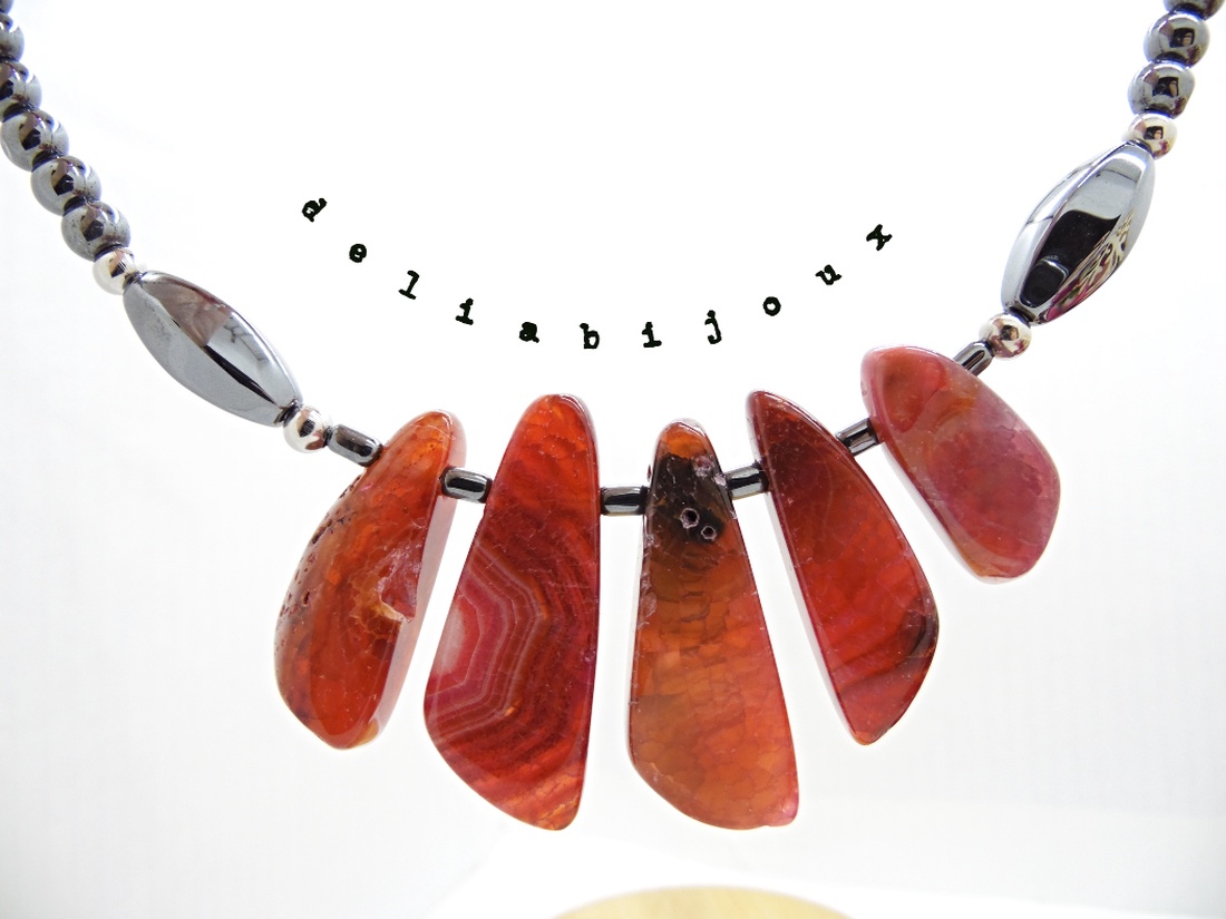 Colier Statement Handmade din Agate si hematit- design modern, elegant și plin de personalitate (cod1354) - bijuterii - coliere - coliere din pietre semiprețioase - Artynos.ro