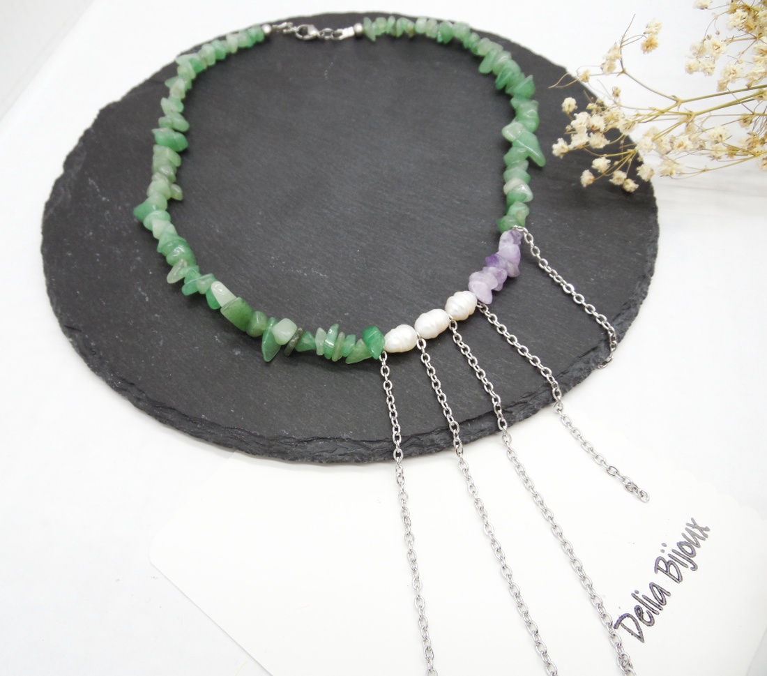 Colier handmade unicat - aventurin, ametist perle cultura (cod1218) - bijuterii - coliere - coliere din pietre semiprețioase - Artynos.ro