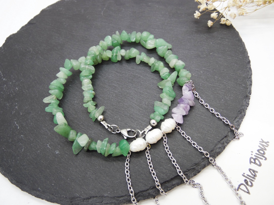 Colier handmade unicat - aventurin, ametist perle cultura (cod1218) - bijuterii - coliere - coliere din pietre semiprețioase - Artynos.ro