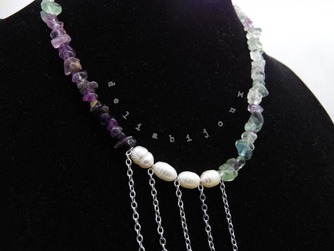 Colier handmade unicat - fluorit si perle cultura (cod1217) - bijuterii - coliere - coliere din pietre semiprețioase - Artynos.ro