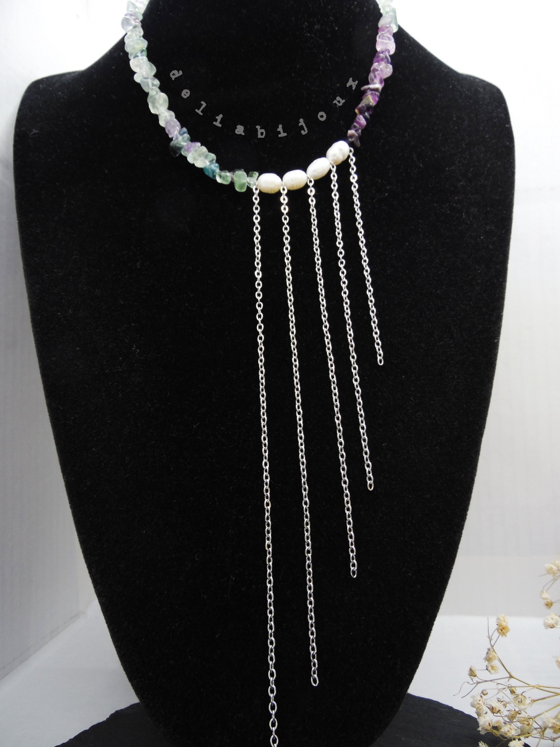 Colier handmade unicat - fluorit si perle cultura (cod1217) - bijuterii - coliere - coliere din pietre semiprețioase - Artynos.ro