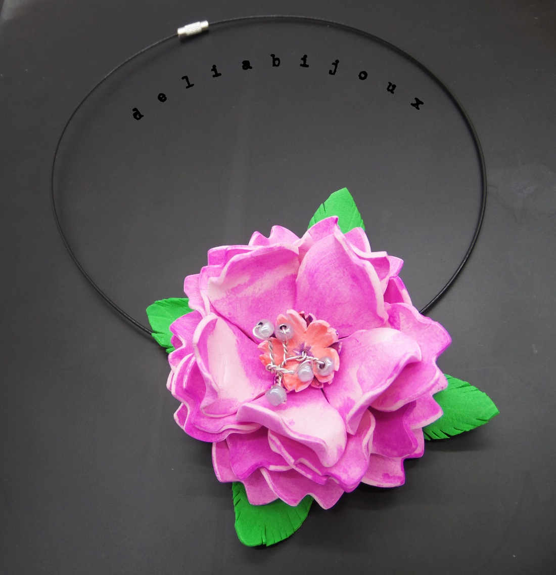 Colier handmade statement unicat -floral - foamiran (cod961) - bijuterii - coliere - coliere cu pandative - Artynos.ro