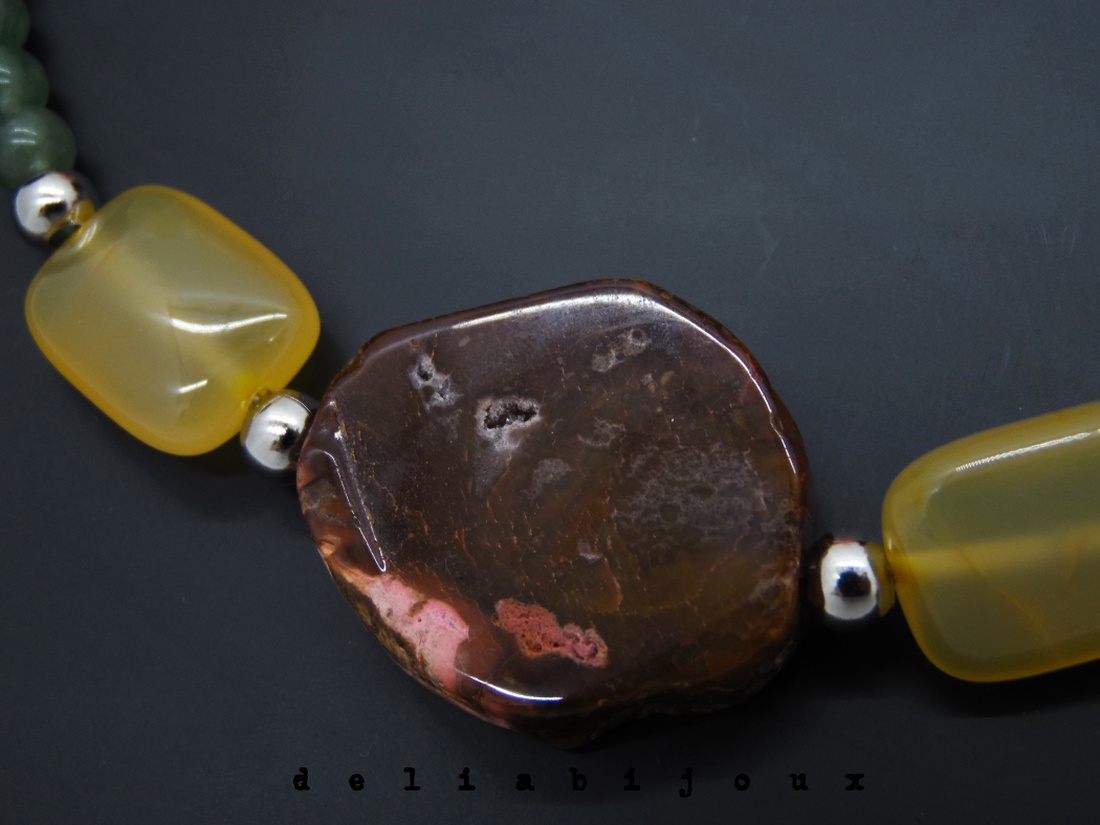 Colier handmade unicat - floare jad, agate, aventurin (cod942) - bijuterii - coliere - coliere din pietre semiprețioase - Artynos.ro