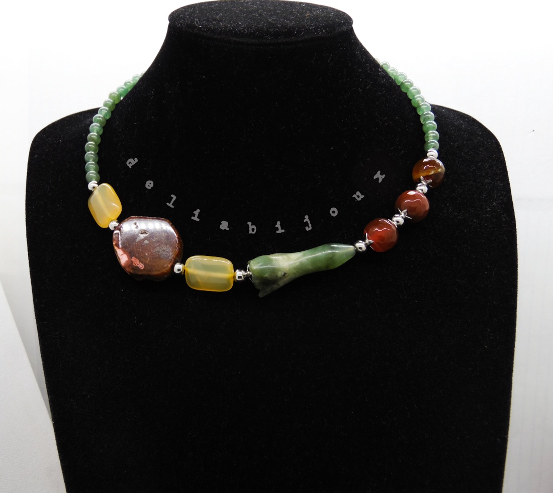 Colier handmade unicat - floare jad, agate, aventurin (cod942) - bijuterii - coliere - coliere din pietre semiprețioase - Artynos.ro