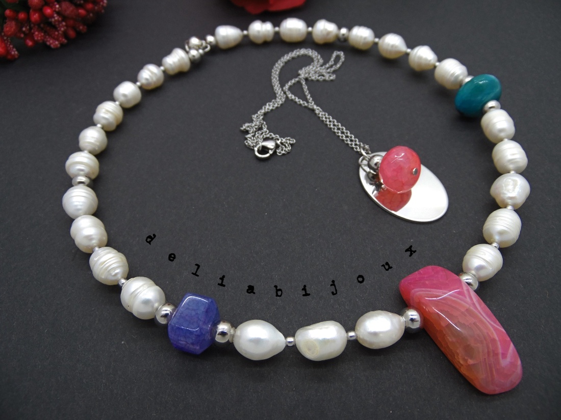 Coliere handmade unicat - perle si agate (cod651) - bijuterii - seturi de bijuterii - Artynos.ro