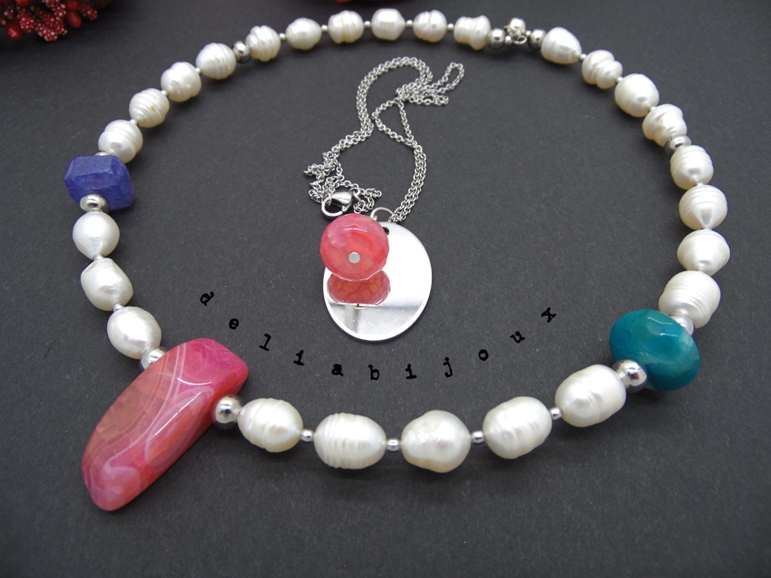 Coliere handmade unicat - perle si agate (cod651) - bijuterii - seturi de bijuterii - Artynos.ro