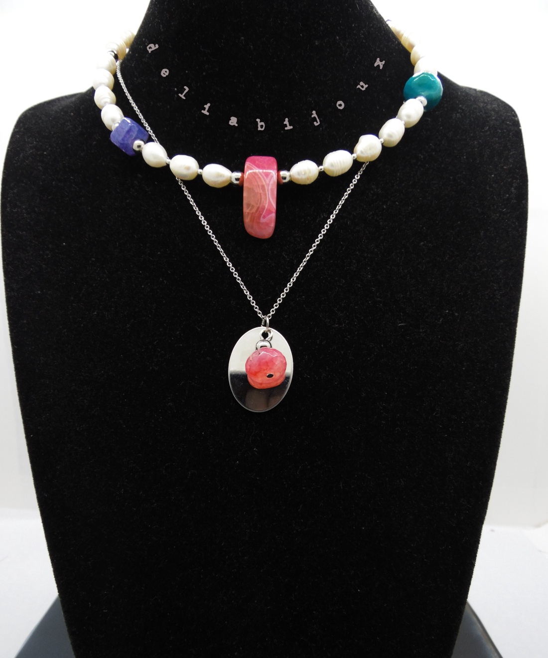Coliere handmade unicat - perle si agate (cod651) - bijuterii - seturi de bijuterii - Artynos.ro