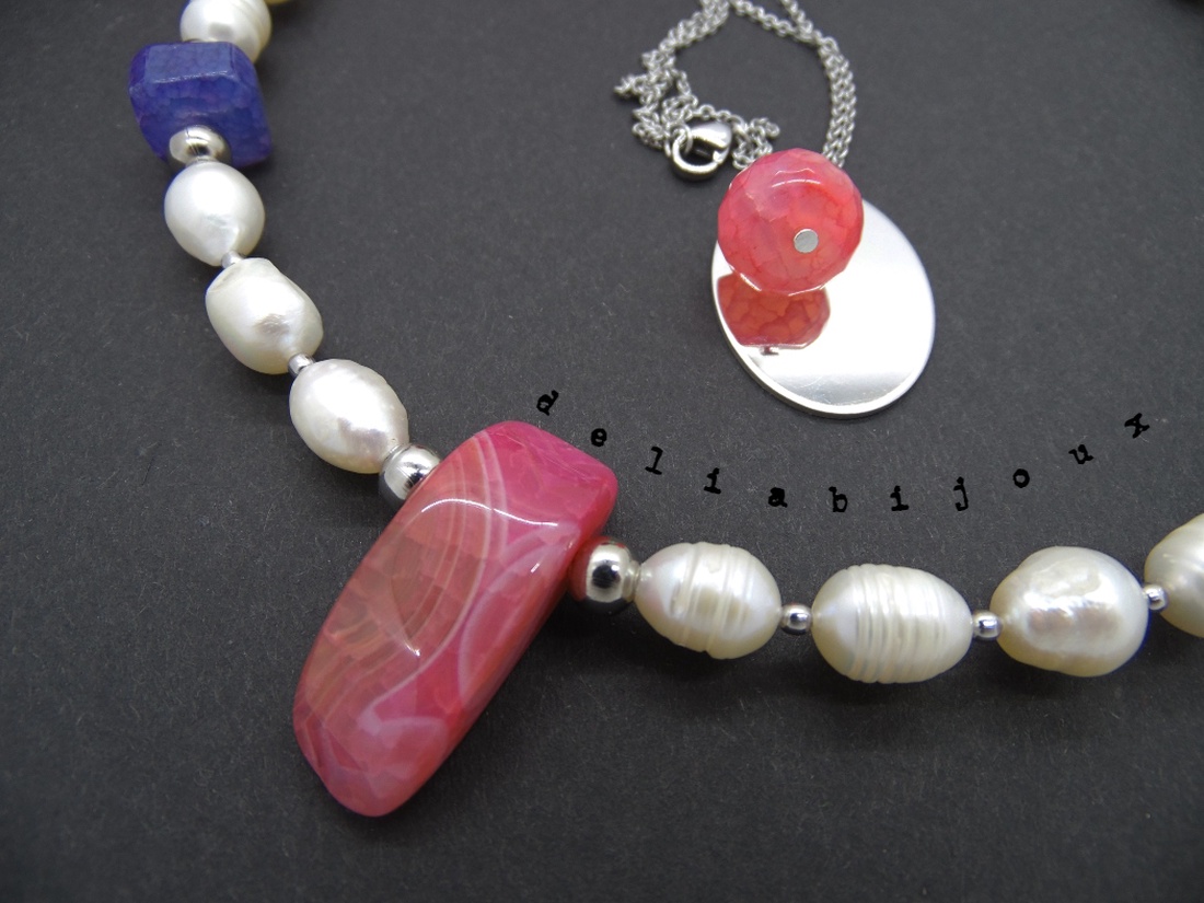 Coliere handmade unicat - perle si agate (cod651) - bijuterii - seturi de bijuterii - Artynos.ro