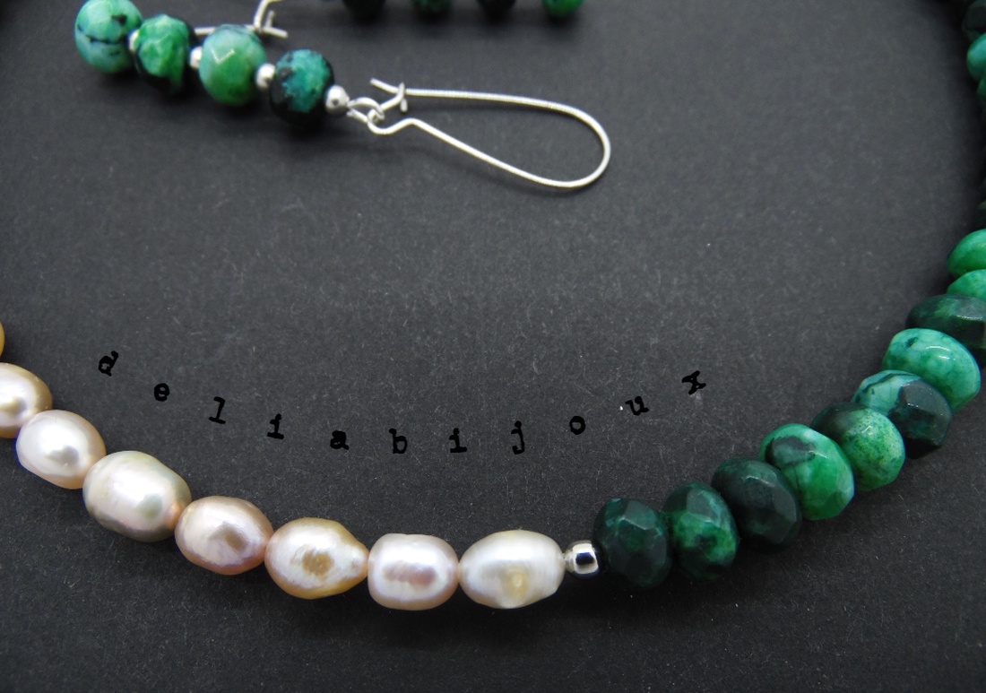 Set de bijuterii handmade unicat agate si perle (cod571) - bijuterii - seturi de bijuterii - Artynos.ro