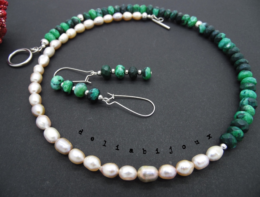 Set de bijuterii handmade unicat agate si perle (cod571) - bijuterii - seturi de bijuterii - Artynos.ro