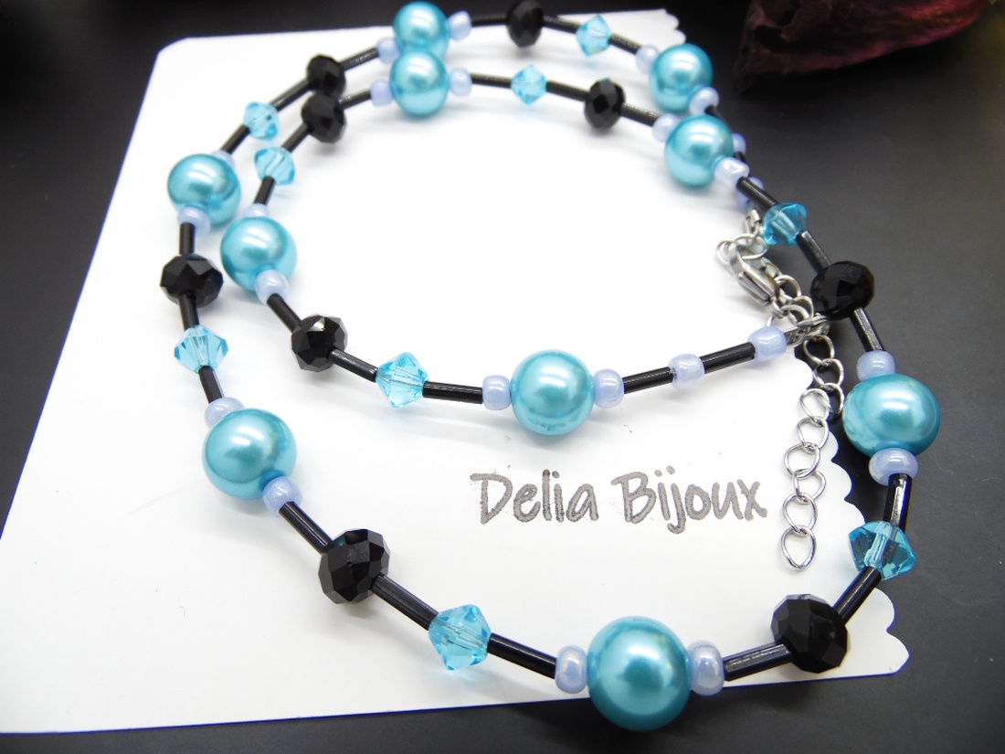 Colier handmade -margele nisip, perle de sticla (cod1205) - bijuterii - coliere - coliere din mărgele - Artynos.ro