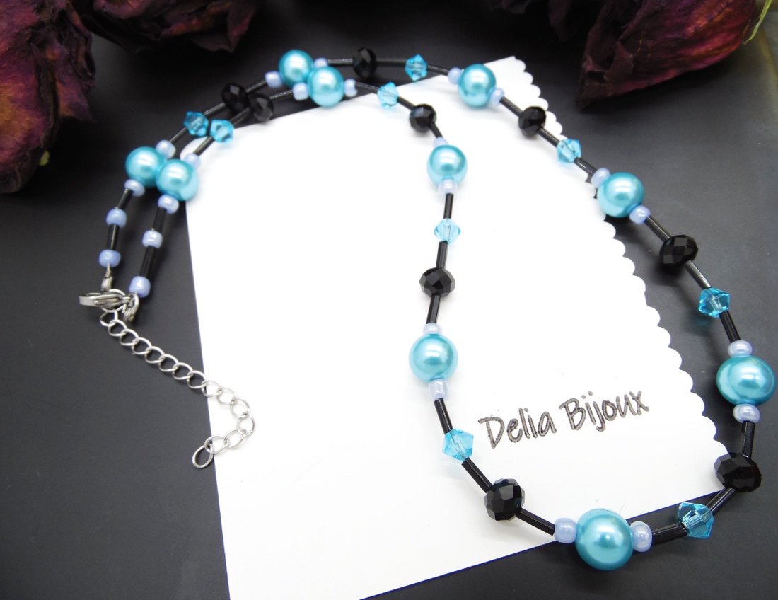 Colier handmade -margele nisip, perle de sticla (cod1205) - bijuterii - coliere - coliere din mărgele - Artynos.ro