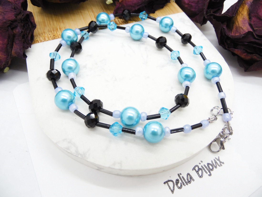 Colier handmade -margele nisip, perle de sticla (cod1205) - bijuterii - coliere - coliere din mărgele - Artynos.ro