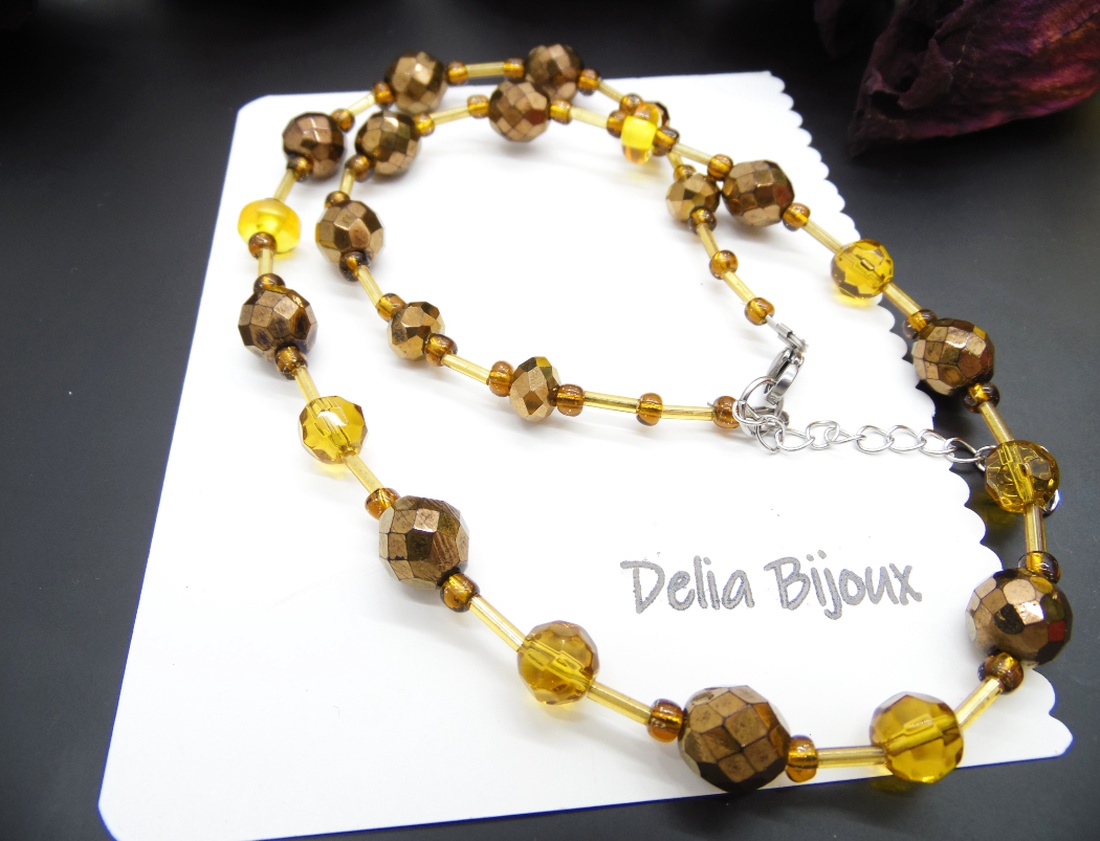 Colier handmade -margele nisip, margele sticla (cod1204) - bijuterii - coliere - coliere din mărgele - Artynos.ro