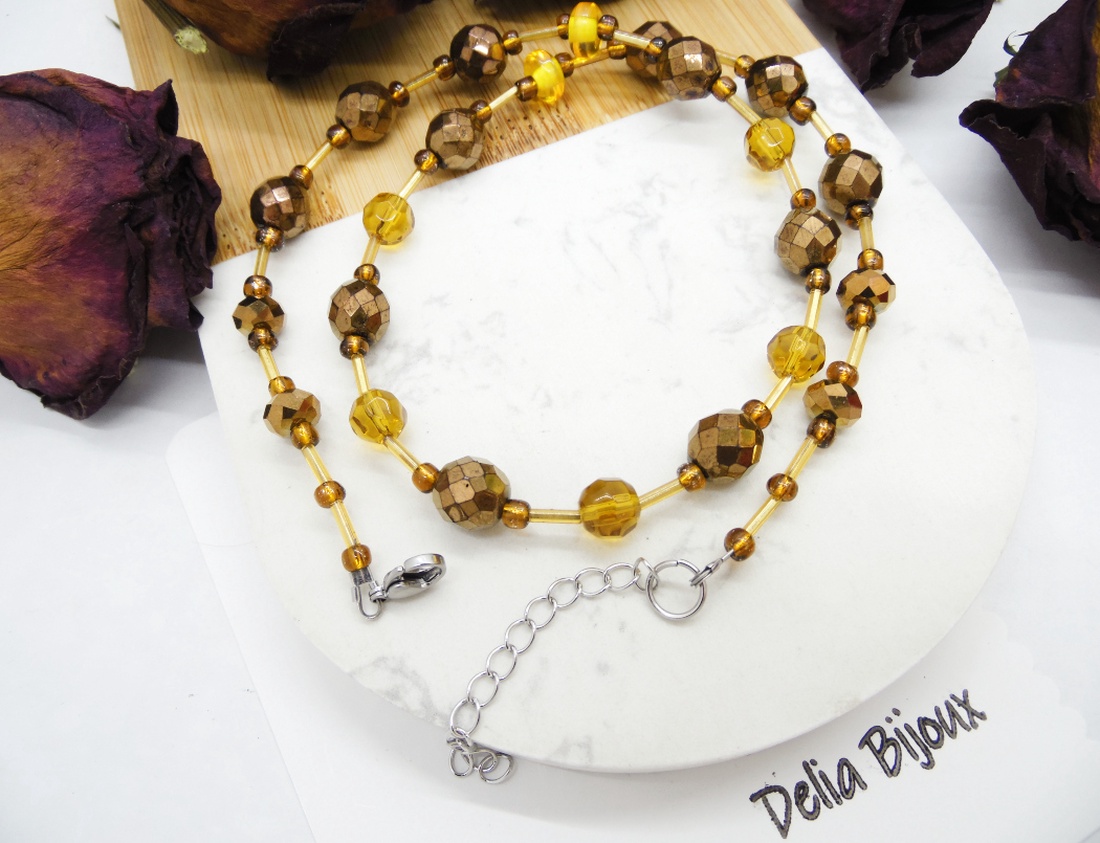 Colier handmade -margele nisip, margele sticla (cod1204) - bijuterii - coliere - coliere din mărgele - Artynos.ro