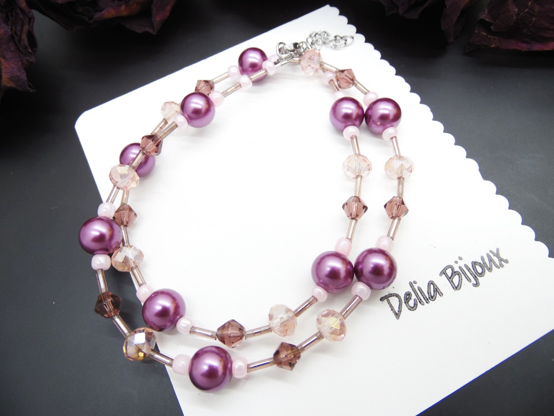 Colier handmade -margele nisip, margele sticla (cod1202) - bijuterii - coliere - coliere din mărgele - Artynos.ro