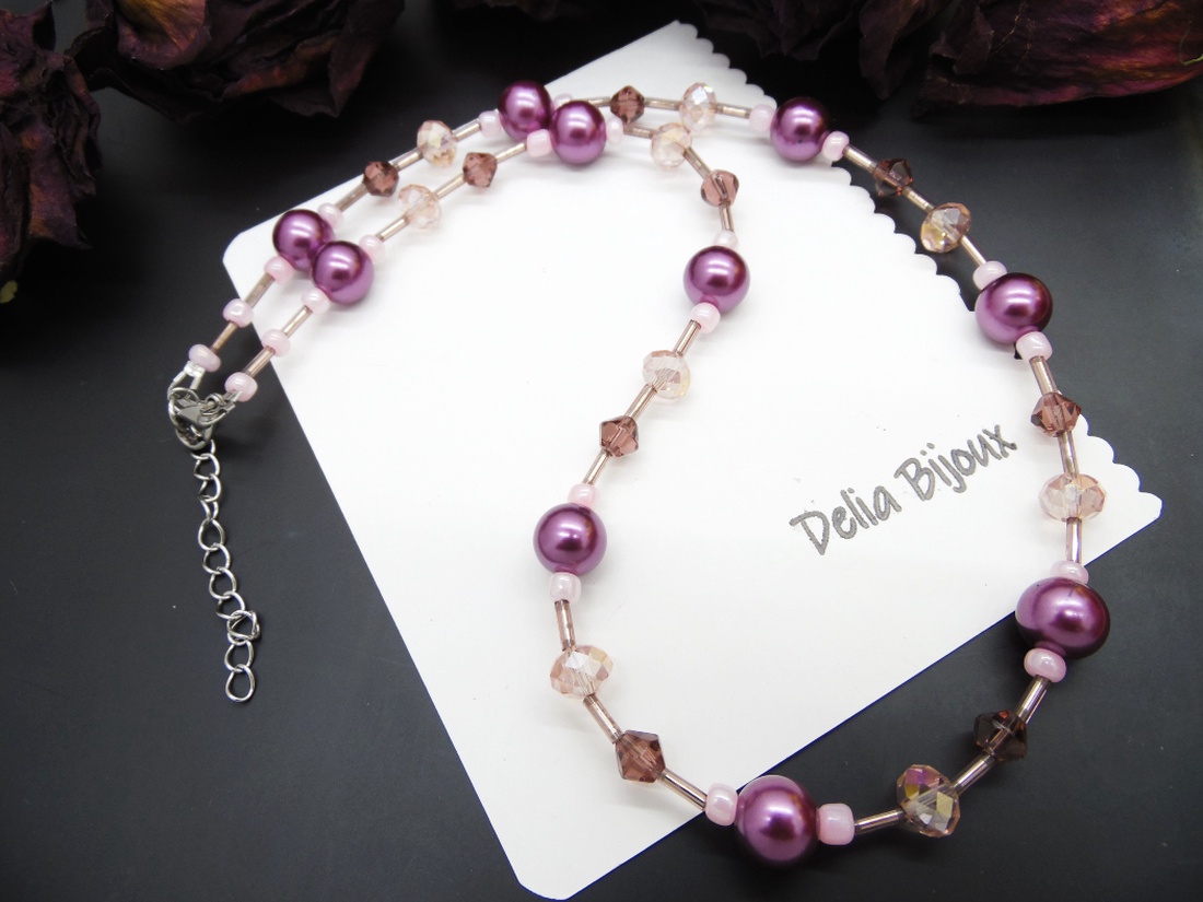 Colier handmade -margele nisip, margele sticla (cod1202) - bijuterii - coliere - coliere din mărgele - Artynos.ro