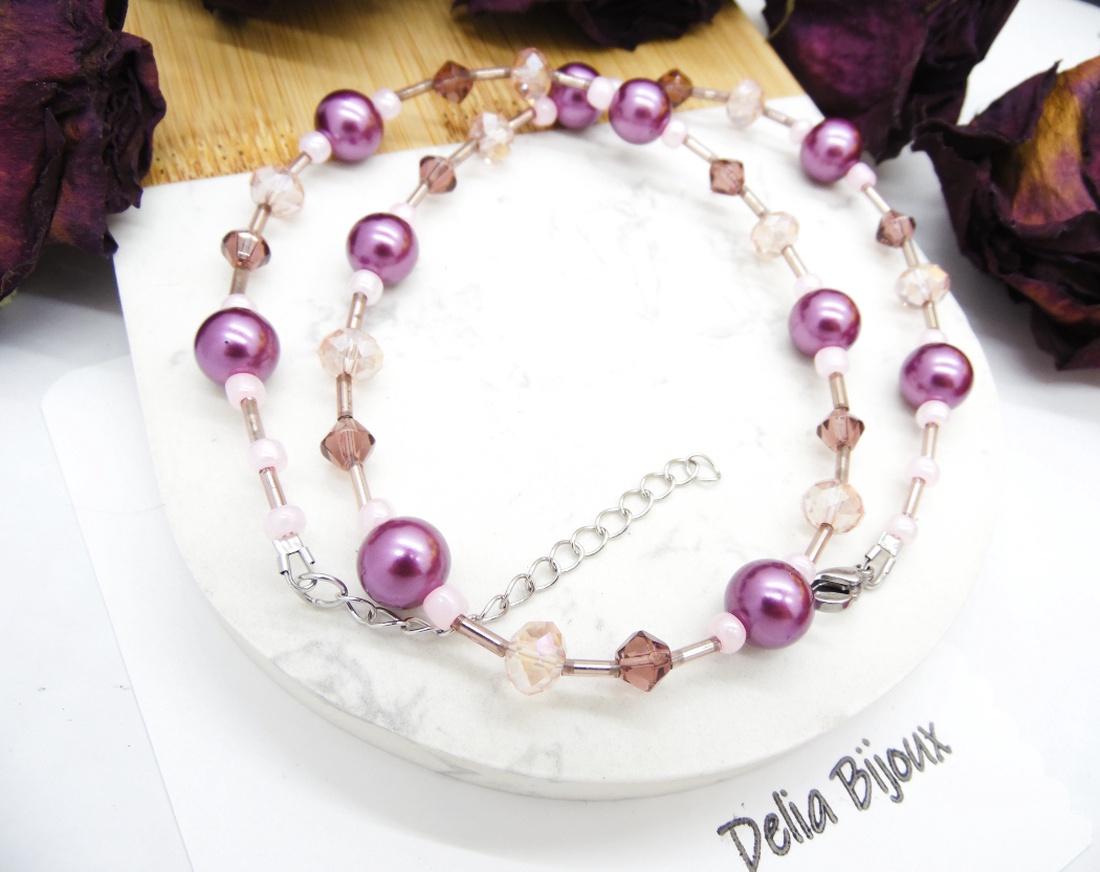 Colier handmade -margele nisip, margele sticla (cod1202) - bijuterii - coliere - coliere din mărgele - Artynos.ro