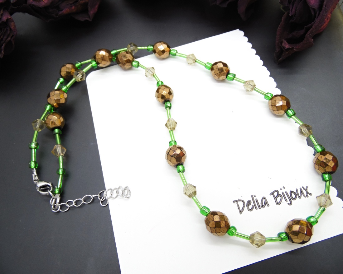 Colier handmade -margele nisip, margele sticla (cod1200) - bijuterii - coliere - coliere din mărgele - Artynos.ro