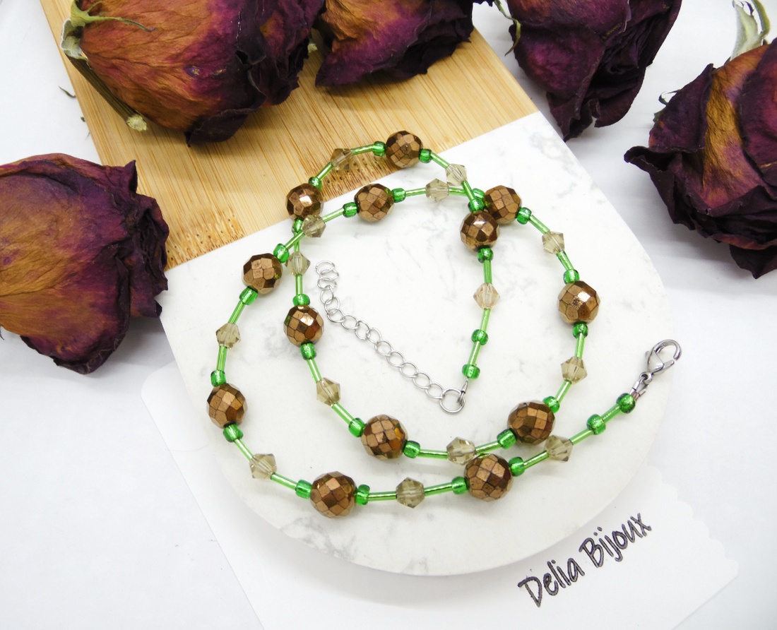 Colier handmade -margele nisip, margele sticla (cod1200) - bijuterii - coliere - coliere din mărgele - Artynos.ro