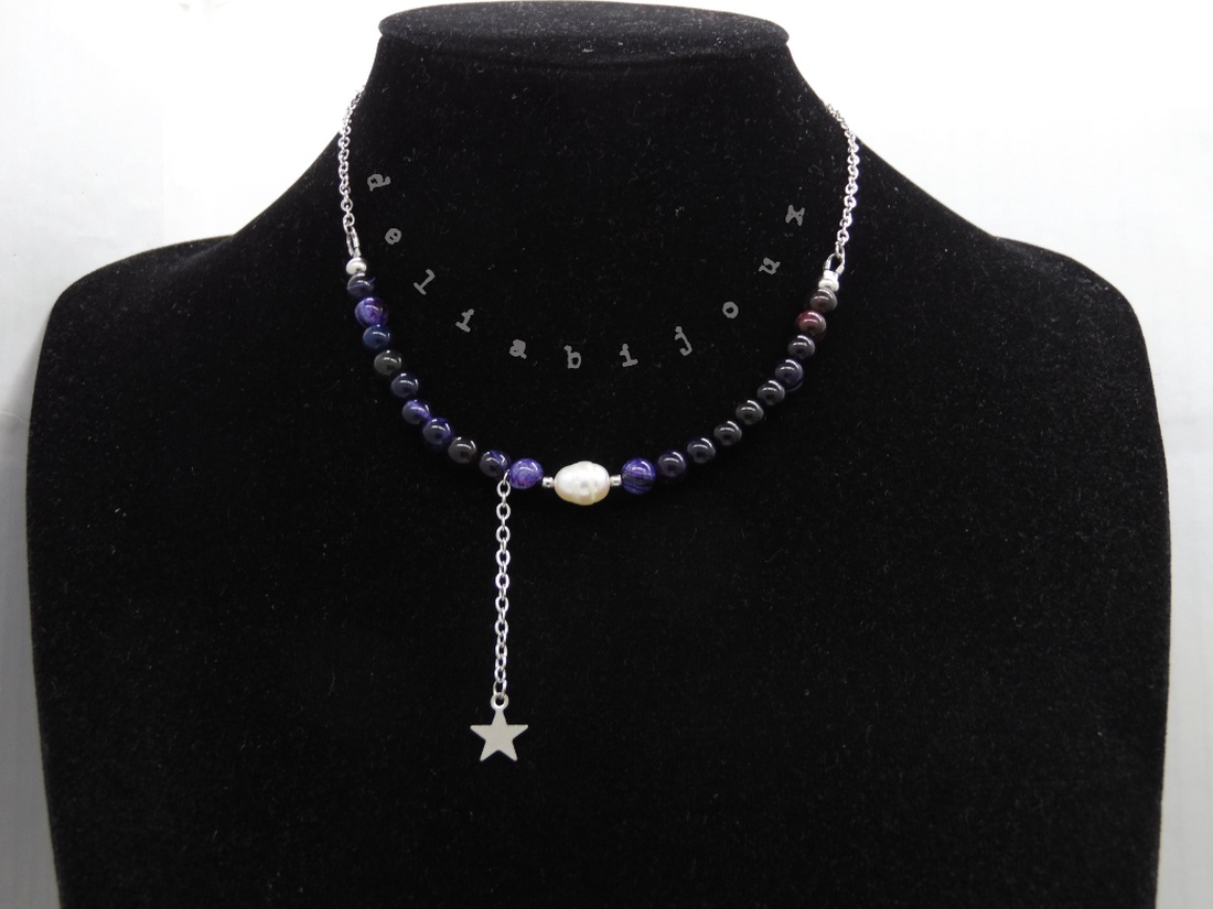 Colier lant otel inoxidabil, agate si perla de cultura naturala (cod1145) - bijuterii - coliere - coliere din pietre semiprețioase - Artynos.ro