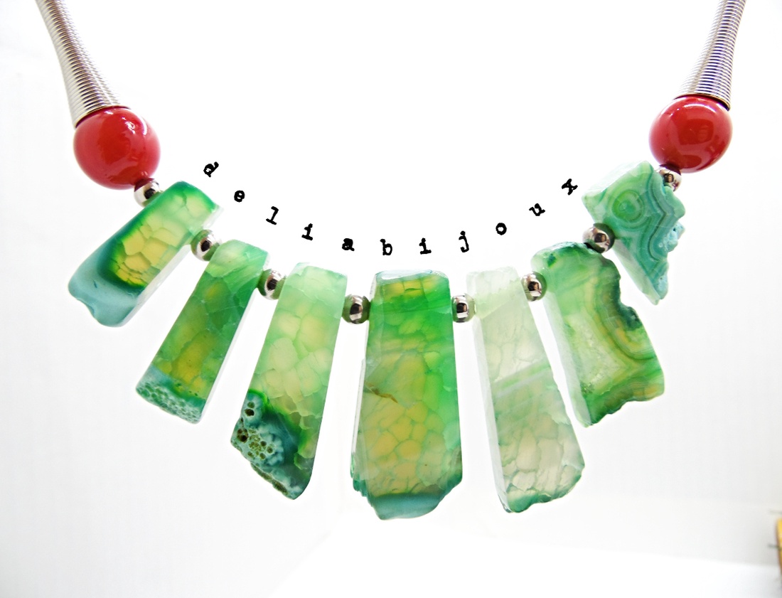 Colier statement cu agate naturale și mărgele de scoică (cod1358) - bijuterii - coliere - coliere din pietre semiprețioase - Artynos.ro