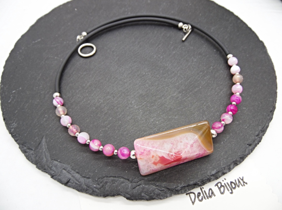 Colier statement din agate naturale pandantiv agat fațetat, handmade, design modern (cod1360) - bijuterii - coliere - coliere din pietre semiprețioase - Artynos.ro