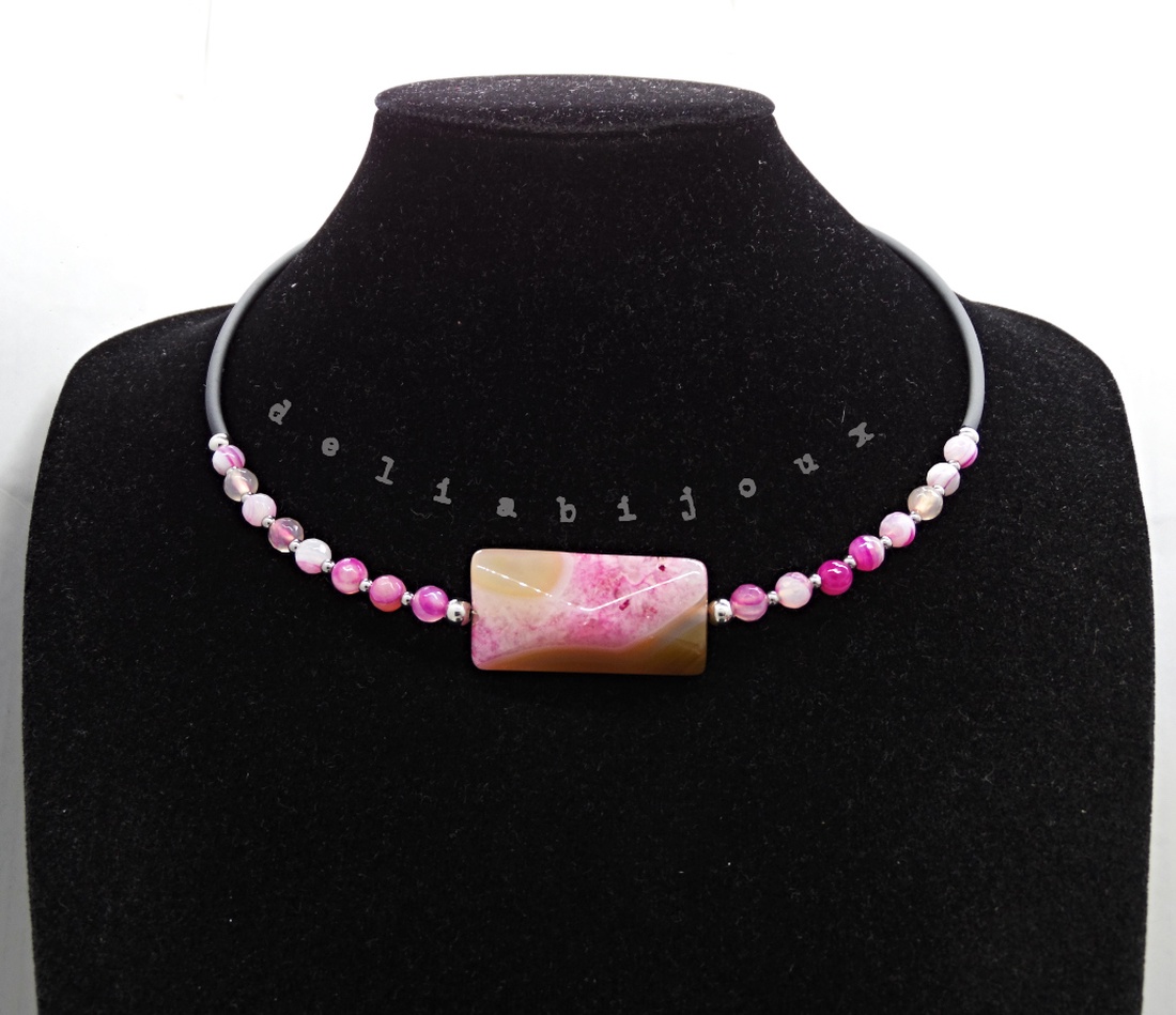 Colier statement din agate naturale pandantiv agat fațetat, handmade, design modern (cod1360) - bijuterii - coliere - coliere din pietre semiprețioase - Artynos.ro